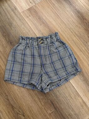 American Eagle Plaid Paperbag Shorts Blue Glen Plaid High Rise Women’s Size 0